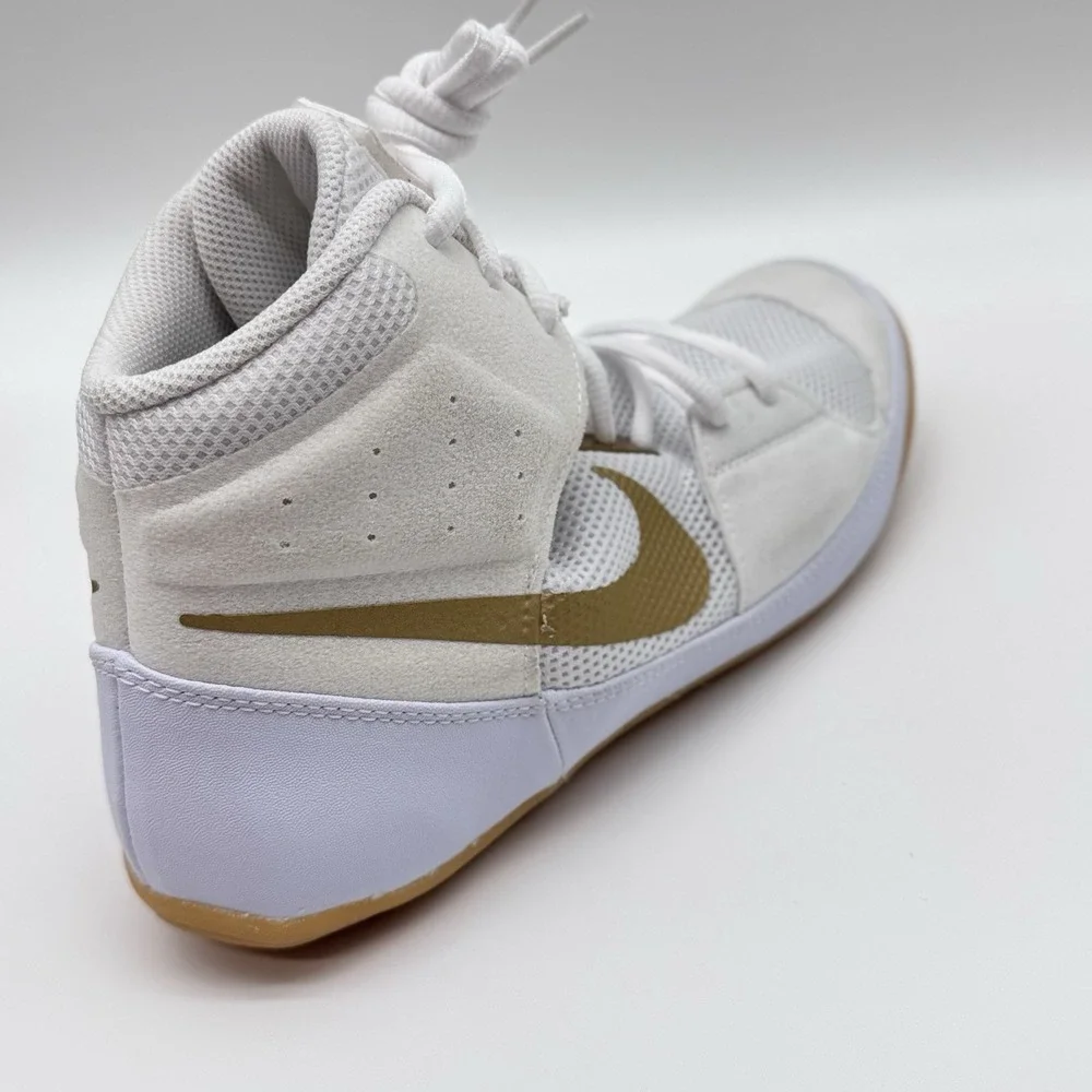 Size 8.5M- Nike Fury Wrestling Shoes, White/Metallic Gold, Boxing Sneakers